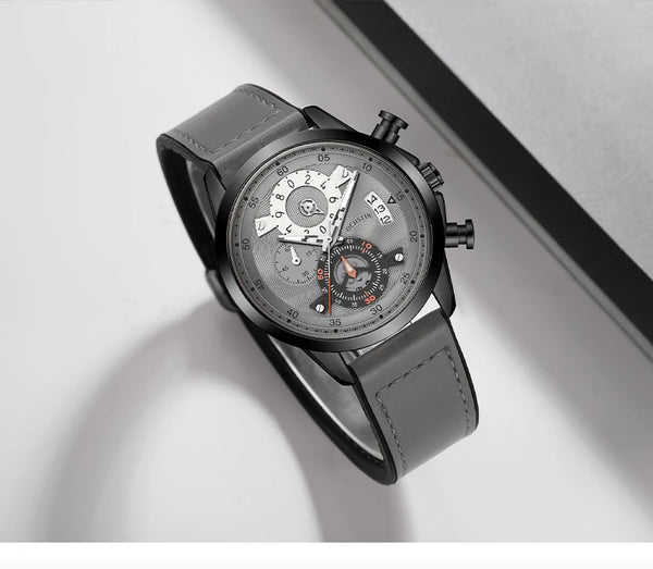 OCHSTIN Men’s Quartz Watch – Waterproof, Leather-Covered Rubber Strap, Classic Casual Wristwatch