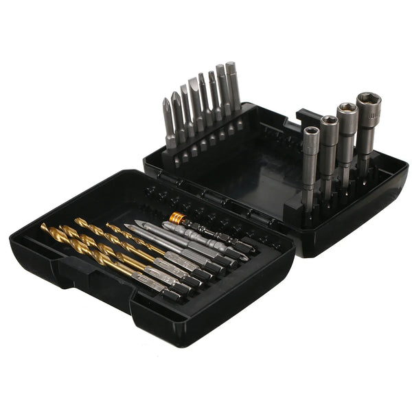 The 15PCS Drill & Screwdriver Bit Set is a compact, versatile kit designed for power tools, ideal for drilling into wood, metal, steel, and handling security screws. It’s perfect for DIY tasks, furniture assembly, and gener