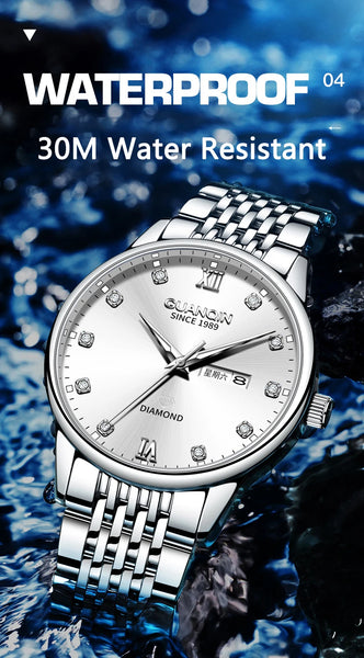 GUANQIN Men's Luxury Quartz Watch – Dual-Language Date, Waterproof, Luminous