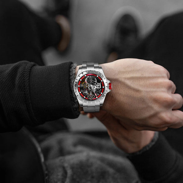 Boderry Windmill Men's Skeleton Watch – Automatic Mechanical Waterproof Sports Wristwatch, Stylish Fashion Timepiece