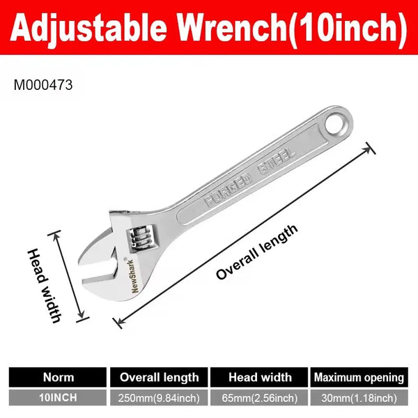 Heavy-Duty Adjustable Wrench – Large Opening, Long Handle, CR-V Steel