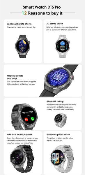 2025 For Android iOS Watch DT5pro Smart Watch 4GB Big Memory GPS Navigation MP3/MP4 Player APP Download Sports trackr Smartwatch