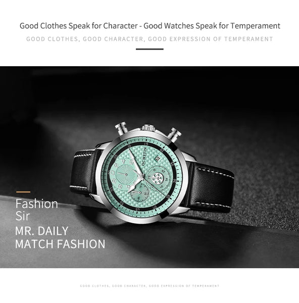 OCHSTIN Men’s Quartz Chronograph Watch – Waterproof, Leather Strap, Luminous Hands, Luxury Wristwatch