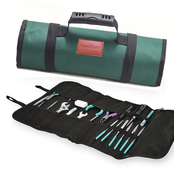 Canvas Roll Up Tool Bag, Multi-Purpose Tool Pouch with Zipped Compartments Heavy Duty Hanging Tool Organizer for Wrench Screwdriver