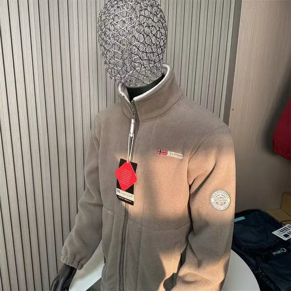 Norway Men’s Winter Fleece Jacket Coat – Thick Warm Casual Zip-Up, Stand Collar, Ameika Style