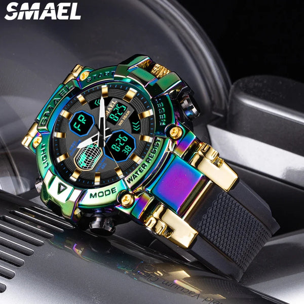 SMAEL Colorful Alloy Watch Men's Outdoor Sports Waterproof Multi functional Electronic Watch  8027