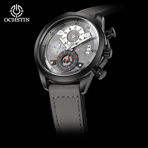 OCHSTIN Men’s Quartz Watch – Waterproof, Leather-Covered Rubber Strap, Classic Casual Wristwatch