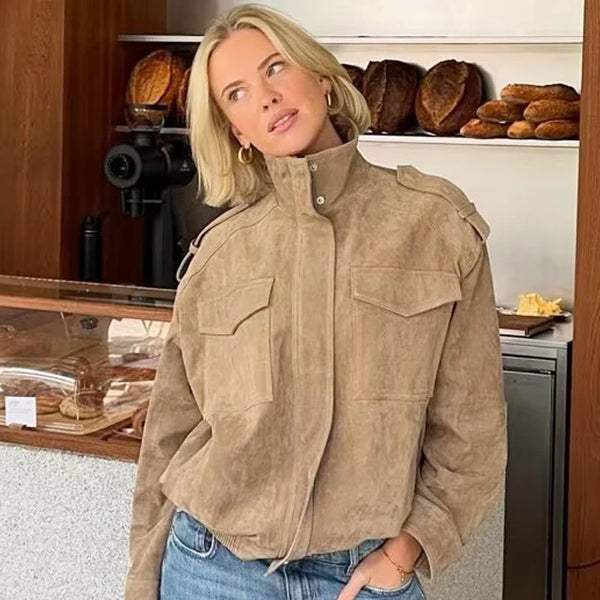 HXAO Leather Jacket Women Autumn Oversized Bomber Jacket New In Coats & Jackets Stand Collar Long Sleeve Tops Fashion Outerwear