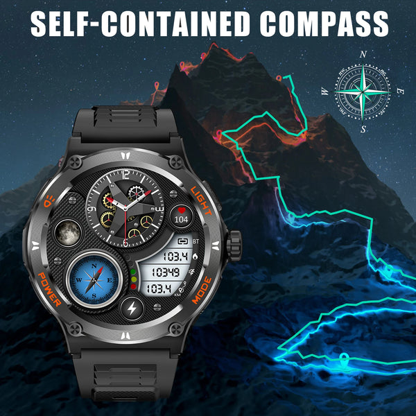 EIGIIS KT76 Smart Watch Men’s 3ATM Waterproof Compass LED Flashlight Bluetooth Call