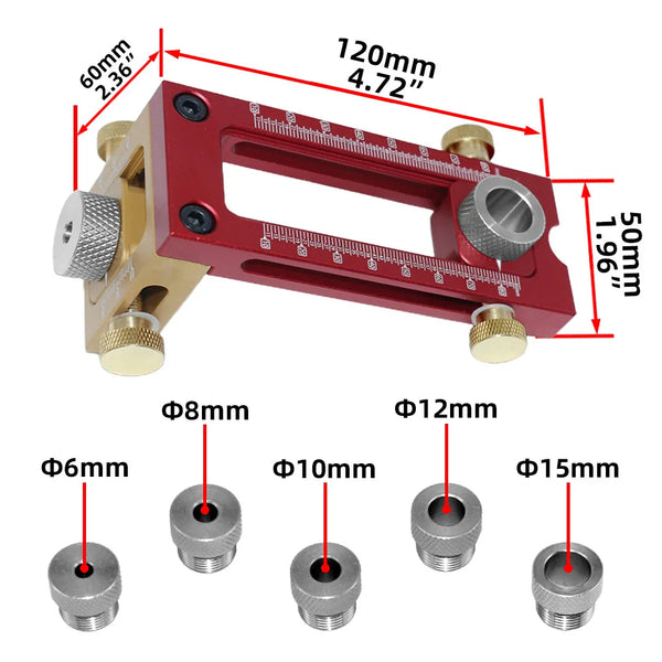 2 In 1 Drill Guide Doweling Jig Bed Cabinet Screw Punch Locator Woodworking Hole Drill Bit Set 5-Hole 6/8/10/12/15mm Pin Fixture