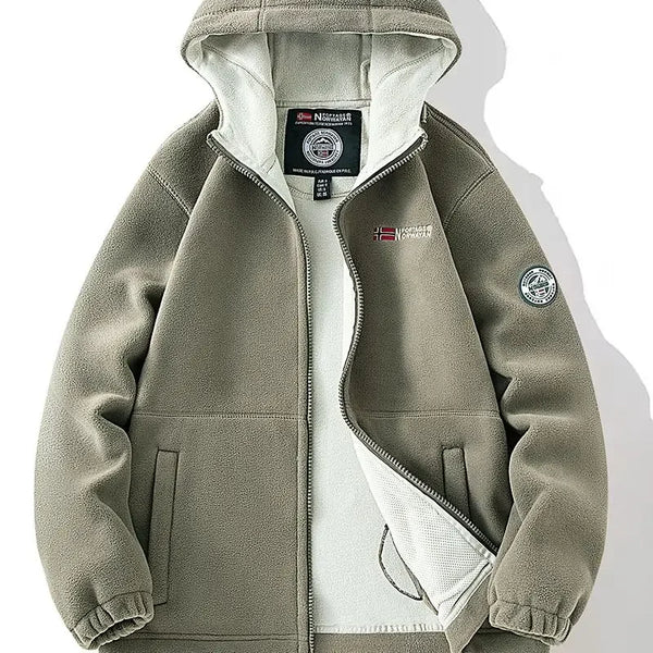 Norway Men's Plus Size Polar Fleece Jacket – Thick Double-Layer Hooded Winter Coat, Warm Fleece-Lined Outdoor Outerwear