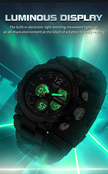 Solar-Powered Business Watch – Dual Display, Steel Band, Luminous Hands