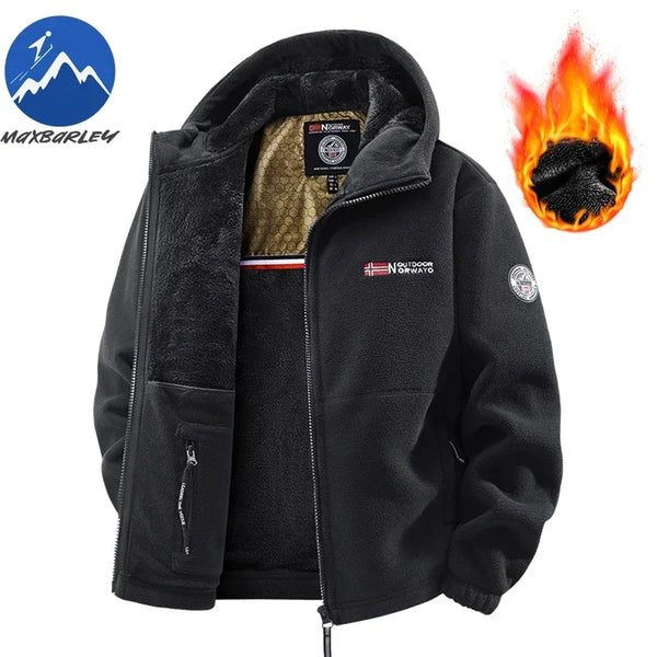 Men's Norwegian Fleece Hooded Jacket – Thick Plus Size Autumn/Winter Outdoor Coat, Warm Couple Fleece Outerwear