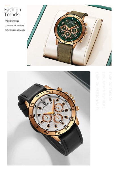 OCHSTIN Men’s Quartz Watch – Waterproof, Leather Strap, 24-Hour Display, Multifunction Classic Wristwatch