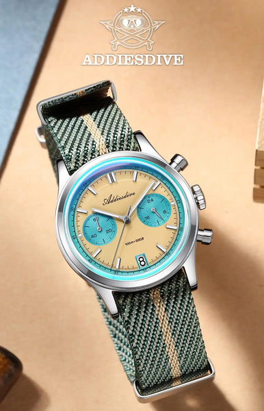 ADDIESDIVE Top Brand Man Watch BGW9 Super Luminous 10Bar Waterproof Bubble Mirror Glass VK64 Chronograph Quartz Steel Wristwatch