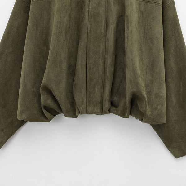 HXAO Women’s Suede Bomber Jacket – Cropped Racing Style, Lapel Zip Coat, High Street 2025 Fashion