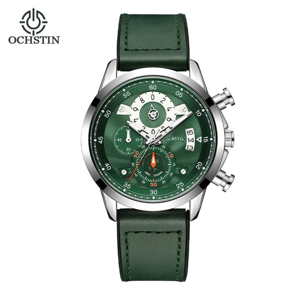 OCHSTIN Men’s Quartz Watch – Waterproof, Leather-Covered Rubber Strap, Classic Casual Wristwatch