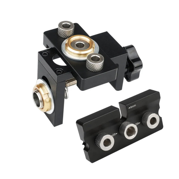3 In 1 Adjustable Doweling Jig Woodworking Pocket Hole Jig with 6/8/10/12/15mm Drill Bit for Drilling Guide Locator Puncher Tool