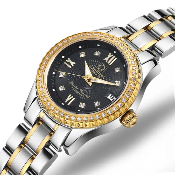 CARNIVAL Brand Luxury Wrist Watches for Women Ladies Waterproof Sapphire Automatic Mechanical Wristwatch Luminous Montre Femme