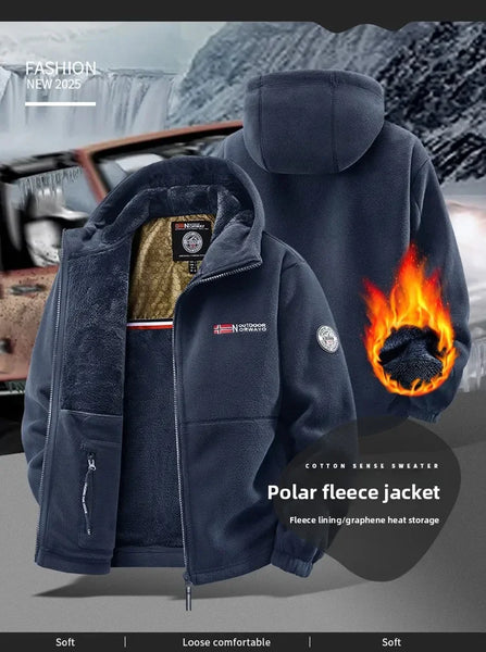 Men's Norwegian Fleece Hooded Jacket – Thick Plus Size Autumn/Winter Outdoor Coat, Warm Couple Fleece Outerwear