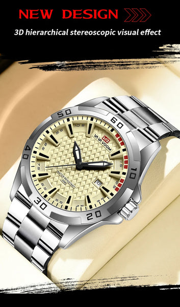 VA VA VOOM Men's Sport Quartz Watch – Military Style, Calendar, Waterproof, Leather