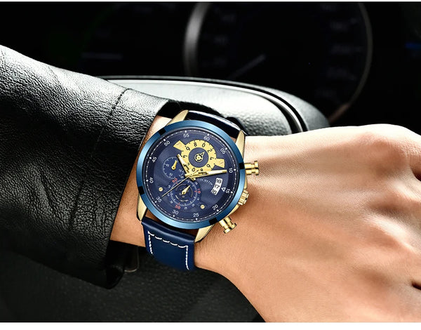 OCHSTIN Men’s Quartz Watch – Waterproof, Leather-Covered Rubber Strap, Classic Casual Wristwatch