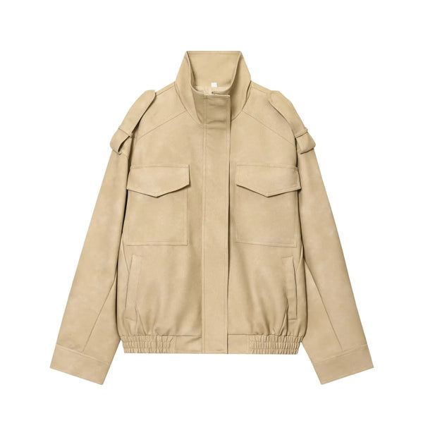 Women's Oversized Suede Bomber Jacket – Zip Up, Demi-Season, Winter Outerwear