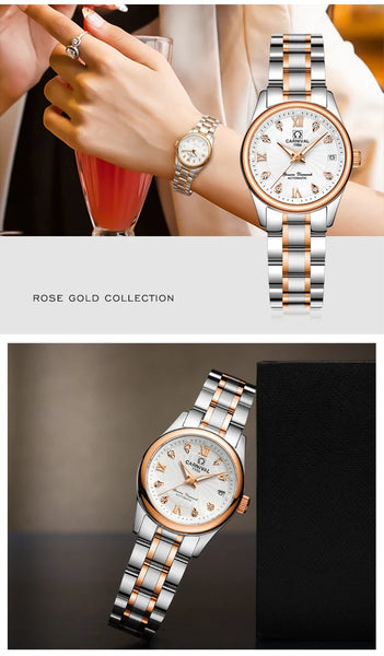CARNIVAL Women’s Automatic Watch – Luxury Sapphire Mechanical, Calendar, Luminous, Waterproof Reloj Mujer