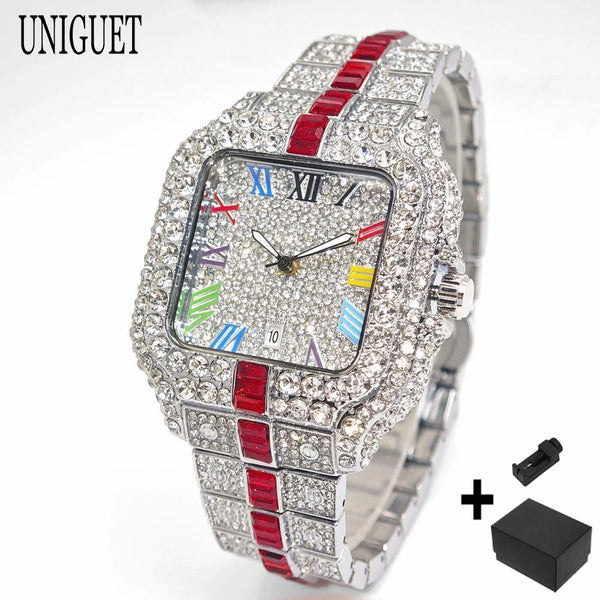 2025 Men's Luxury Watch – Rainbow Dial, Diamond Bling, Waterproof, Hip Hop Style