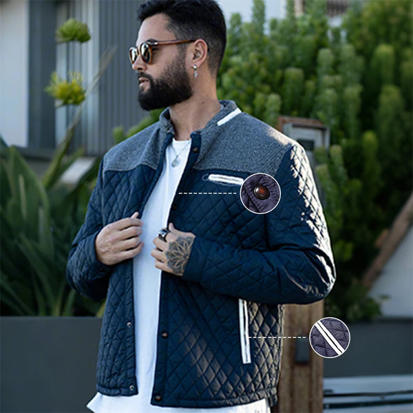 Men's Diamond Quilted Bomber Jacket – Lightweight Puffer, Button Down Overshirt, US Size