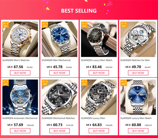 GUANQIN Men's Luxury Automatic Watch – Stainless Steel, Date, Week, Waterproof