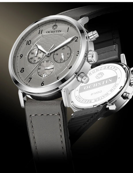 OCHSTIN Commander Men’s Watch – Quartz Movement, Magnetic Buckle, Waterproof, Leather-Rubber Strap