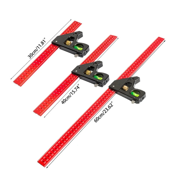 Heavy Duty Woodworking Combination Angles Ruler Aluminum Alloy Ruler 90/45 Degree Measuring Tool with Level & Needle