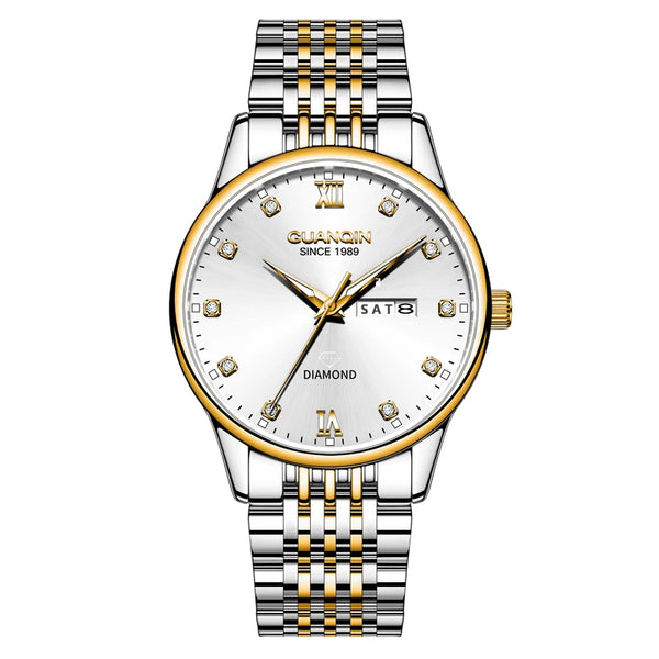 GUANQIN Men's Luxury Quartz Watch – Dual-Language Date, Waterproof, Luminous