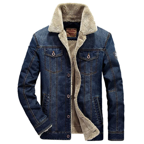 Men’s Winter Streetwear Jacket – Oversized 6XL/7XL Fleece-Lined Denim Coat