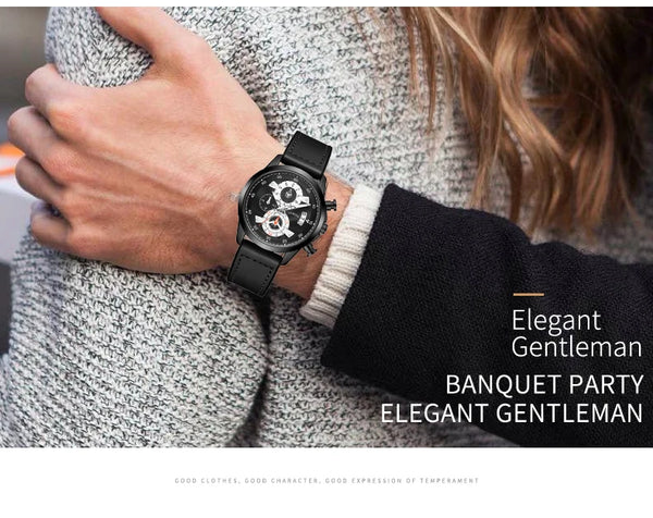 OCHSTIN Men’s Quartz Watch – Waterproof, Leather-Covered Rubber Strap, Classic Casual Wristwatch