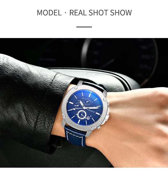 OCHSTIN Men’s Quartz Chronograph Watch – Waterproof, Leather Strap, Multifunction, Casual Business Style