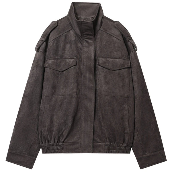 HXAO Leather Jacket Women Autumn Oversized Bomber Jacket New In Coats & Jackets Stand Collar Long Sleeve Tops Fashion Outerwear