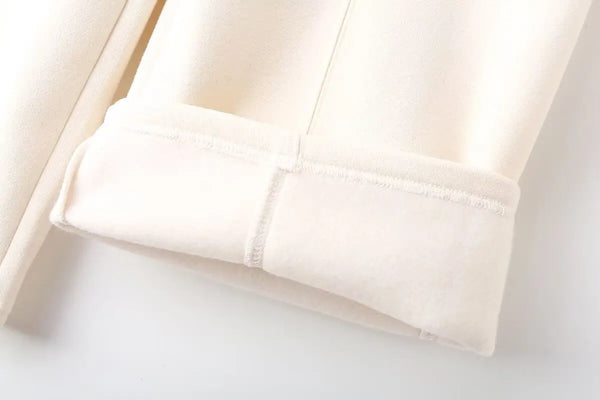 HH Women's 2-Piece Tracksuit Set – Retro Solid Color Bomber Jacket Sweatshirt + High-Waisted Lace-Up Velvet Pants