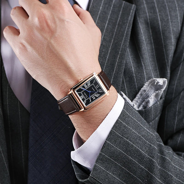 New Fashion Luxury Designer Rectangle Dial Quartz Watch Men Leather Band Casual Wrist watch Relogio Masculino uhren herren reloj