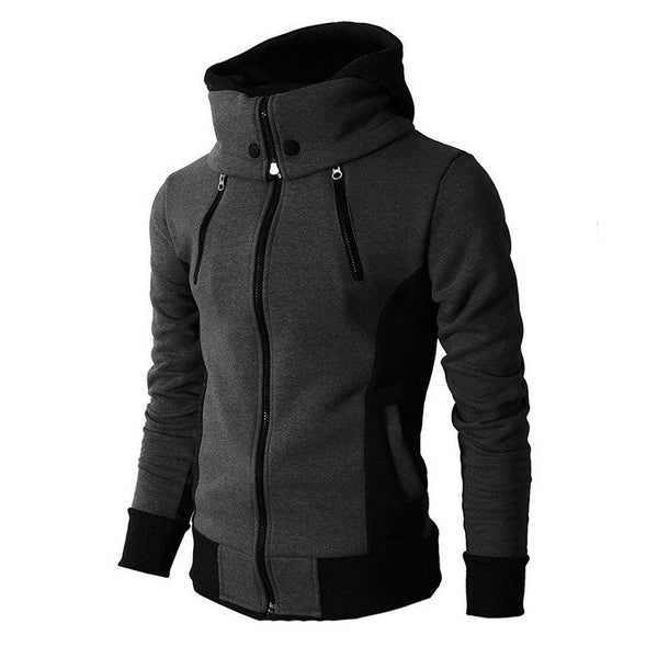 Men's Hooded Fleece Bomber Jacket – Autumn Winter Zip Coat, Scarf Collar, Slim Fit