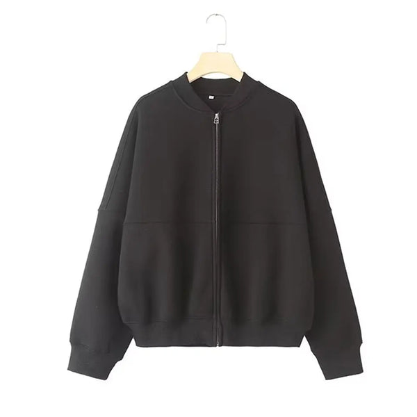 HH Women's 2-Piece Tracksuit Set – Retro Solid Color Bomber Jacket Sweatshirt + High-Waisted Lace-Up Velvet Pants