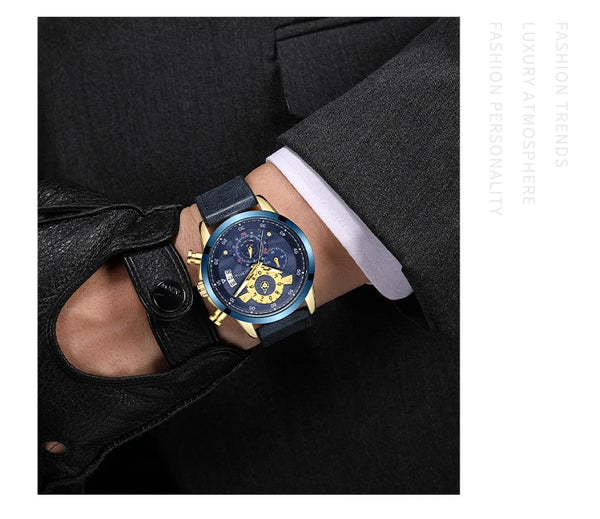 OCHSTIN Men’s Quartz Watch – Waterproof, Leather-Covered Rubber Strap, Classic Casual Wristwatch