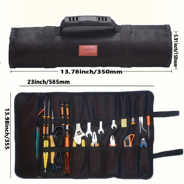 Canvas Roll Up Tool Bag, Multi-Purpose Tool Pouch with Zipped Compartments Heavy Duty Hanging Tool Organizer for Wrench Screwdriver