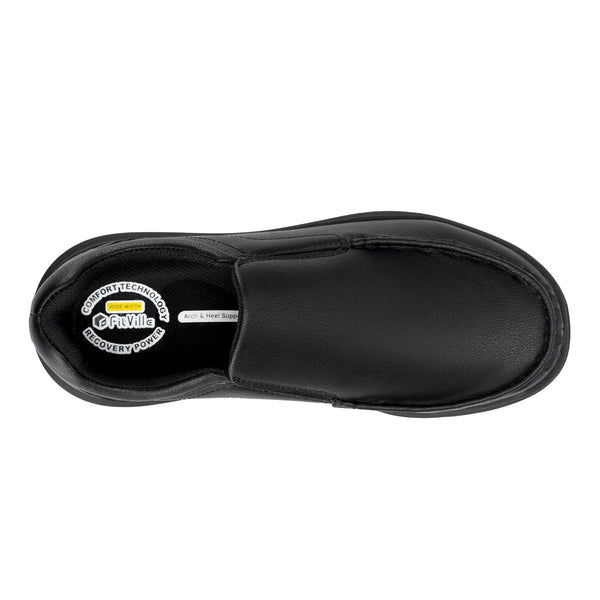 FitVille Men's Wide Width Slip-On Shoes – Leather Casual Footwear, Lightweight for Swollen Feet, Arch Support & Pain Relief