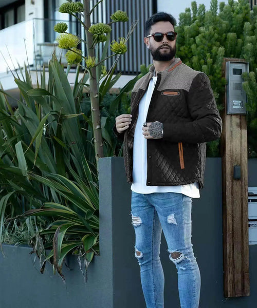 Men's Diamond Quilted Bomber Jacket – Lightweight Puffer, Button Down Overshirt, US Size