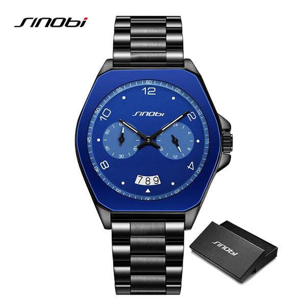 SINOBI Men’s Quartz Watch – Fashion Leather Strap, Waterproof, Top Brand Gift Wristwatch