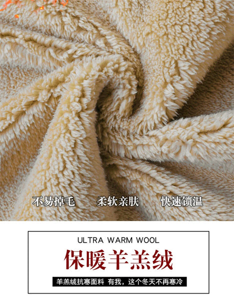 Unisex Winter Lambswool Hoodie Jacket – Thick Warm Fleece, Zipper, Black, Casual Coat