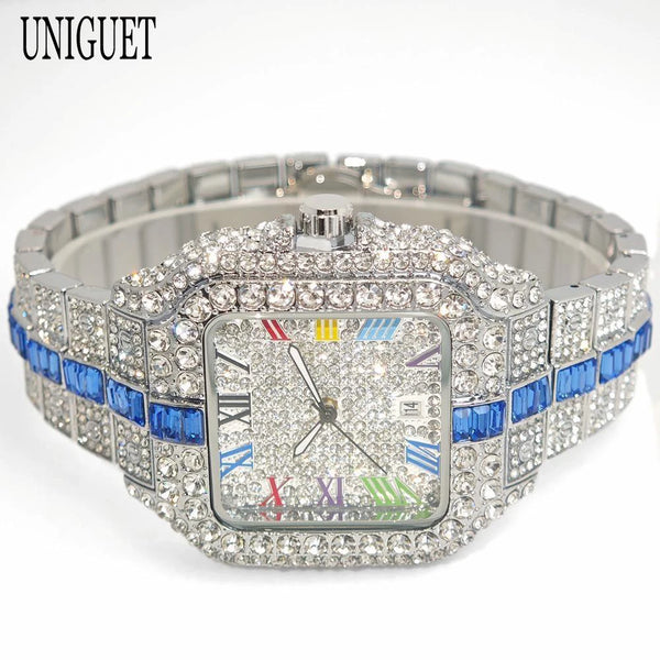 2025 Men's Luxury Watch – Rainbow Dial, Diamond Bling, Waterproof, Hip Hop Style