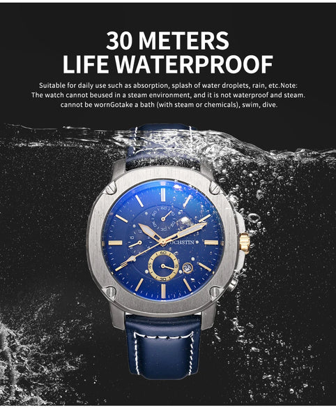 OCHSTIN Men’s Quartz Chronograph Watch – Waterproof, Leather Strap, Multifunction, Casual Business Style